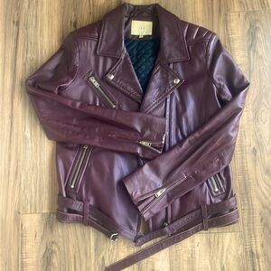 IRO Jone Leather Moto Jacket in Burgundy. Size 38 small/medium
